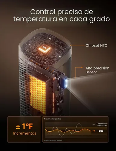 Vista 7 de Dreo Calentadores de Espacio para Uso Interior, Calentadores Portátiles de Calentamiento Rápido de 16 Pulgadas con Control Remoto, Temporizador
