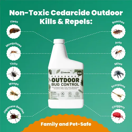 Vista 7 de Cedarcide Concentrado de control de insectos al aire libre Mata y repele mosquitos, garrapatas, pulgas, ácaros y más con aceites esenciales