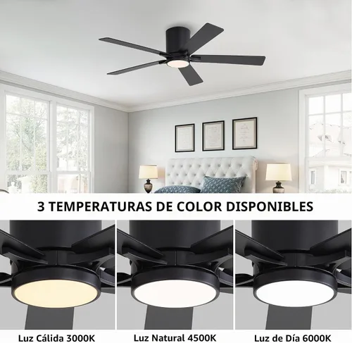 Vista 6 de WINGBO Ventilador de techo de montaje empotrado CC de 48 pulgadas con luces, motor CC reversible de 6 velocidades, 3CCT, ventilador de techo