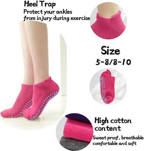 Vista 3 de SkiBeaut Calcetines adhesivos para mujer, 4 pares de calcetines antideslizantes de pilates con agarres, para mujer, yoga, hospital, calcetines