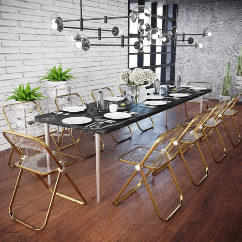 Vista 8 de LeisureMod Juego de 2 sillas plegables modernas de acrílico transparente Silla de escritorio con marco de metal dorado Cómoda silla decorativa