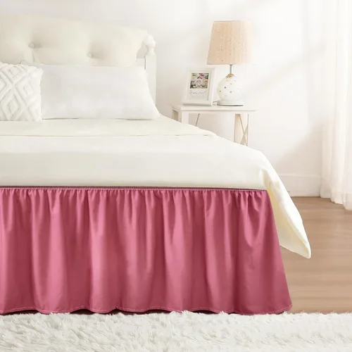 Vista 47 de Falda de cama RIMELA tamaño Queen color verde bebé con caída de 15 pulgadas, falda elástica envolvente, volante que protege contra el polvo