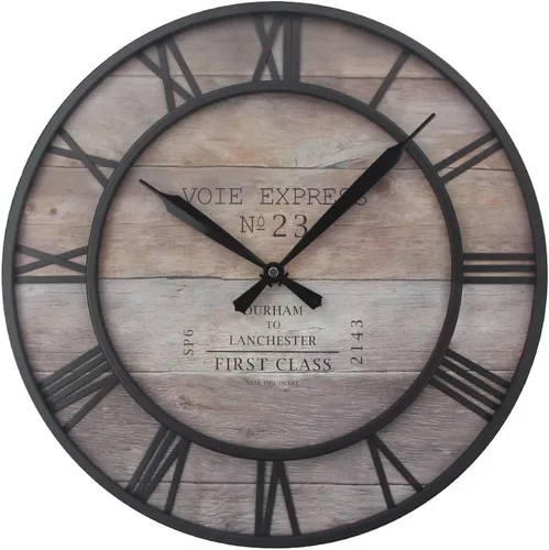 Vista 9 de Timelike Reloj de pared romano grande, estilo rústico, vintage, de metal, reloj de pared grande de gran tamaño, para el hogar, sala de estar Negro