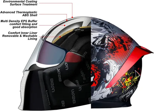 Vista 2 de BEON Full Face Motorcycle Helmet, Street Bike Helmet with Clear&Tinted Visors and Multiple Vents, Motocross Casco DOT Approved for Adult Men Women