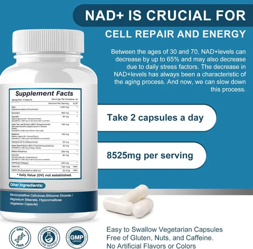 Vista 7 de Suplemento NAD+, 8525mg Refuerzo NAD Liposomal con Resveratrol NAD Plus con Coptisina, Quercetina, Curcumina, Apoya la Salud Celular, Fuerza Física
