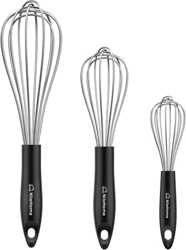 Vista 19 de NileHome Batidor de silicona de 10 pulgadas, batidor de cocina Wisk Wire para cocinar, batir, mezclar, batir, agitar, color negro