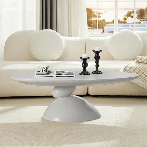 Vista 10 de Lucky - Juego de mesa auxiliar ovalada y 2 mesas auxiliares, mesa de té minimalista de fibra de vidrio con base escultórica, juego de mesa baja