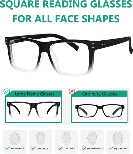 Vista 4 de Eyekepper - Pack de 5 gafas de gran tamaño con montura cuadrada, grandes, para hombres y mujeres - 3 negras y 2 negro-transparente +0.00