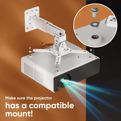 Vista 6 de ONKRON - Soporte de techo para proyector, máximo 22 libras, soporte universal, color blanco Projector mount with 11.4-15.3" height adjustable arm