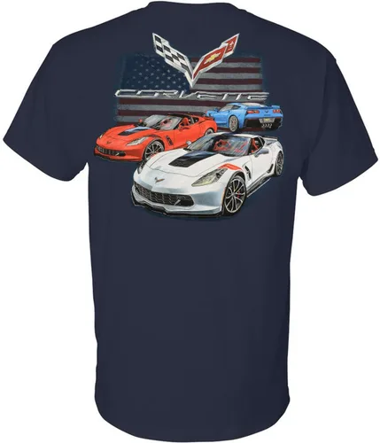 Vista 2 de Corvette C7 Grandsport y American Flag Camiseta Azul Oscuro