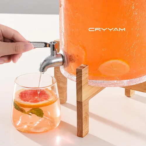 Vista 7 de Dispensador de bebidas de vidrio de 2 galones con soporte, dispensador de bebidas con tapa de madera y grifo de acero inoxidable, dispensador