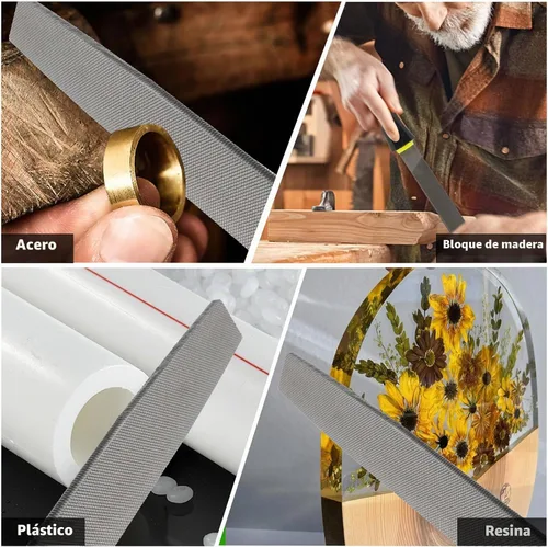 Vista 5 de Lima plana de 6 pulgadas de longitud, lima de mano de acero de alto carbono con mango ergonómico para remover, refinar, dar forma y raspar proyectos
