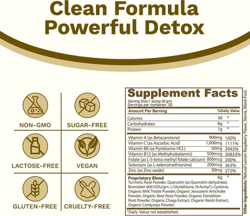 Vista 2 de Mix-Fix Polvo de desintoxicación e inmunidad de cuerpo completo - Limpia con raíz de remolacha, bromelina y cúrcuma - Apoya la digestión, la energía