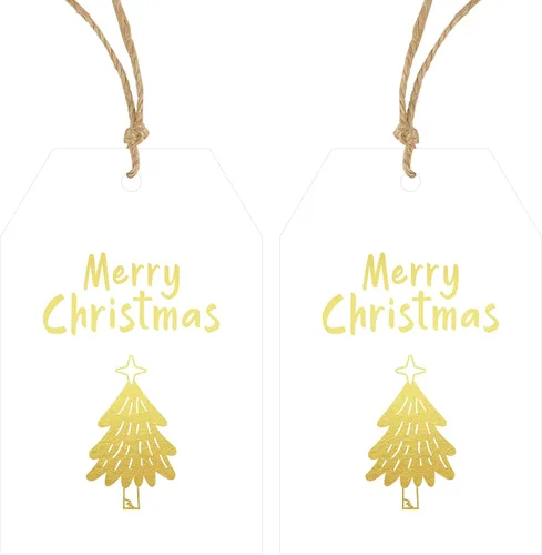 Vista 17 de Etiquetas de regalo de Navidad de Anwyll con cuerda - 50 piezas etiquetas de arco rosa feliz feliz feliz Navidad para regalos etiqueta de regalo