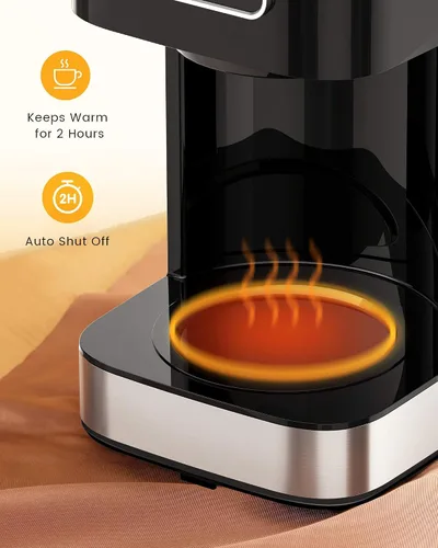 Vista 6 de Cafetera de 10 tazas, cafetera programable por goteo con cafetera de cristal, cafetera de acero inoxidable con temporizador y control de fuerza