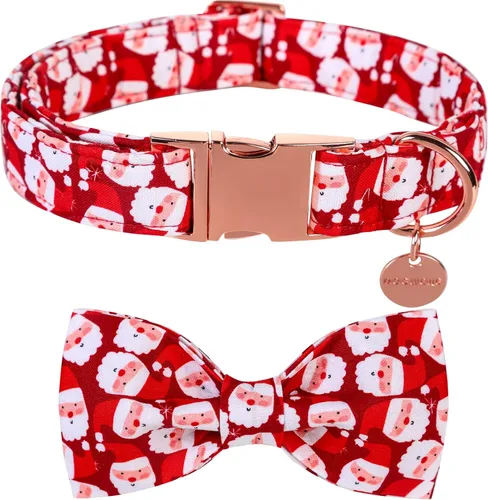 Vista 21 de Collar de Navidad para perro con pajarita, collar de perro de copo de nieve con tira roja y verde, suave, duradero, ajustable, de algodón