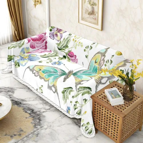 Vista 2 de Funda de sofá con estampado de flores y mariposas, fundas para sofá, fundas para sillón, funda resistente a las manchas, protector universal
