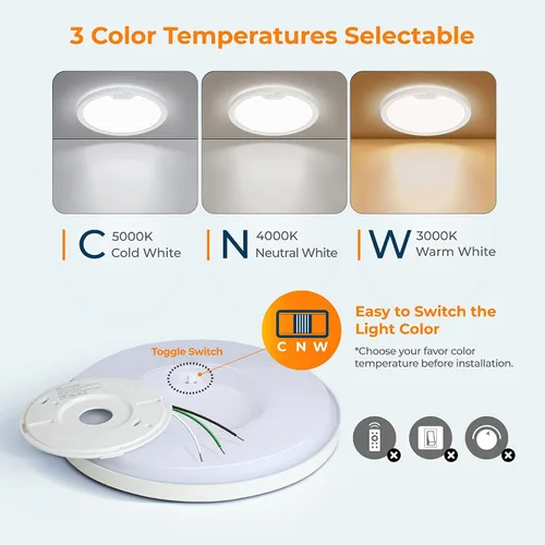 Vista 6 de BLNAN Lámpara de techo con sensor de movimiento con cable, 8.7 pulgadas, 3000 K, 4000 K, 5000 K, seleccionable, lámpara LED de montaje empotrado