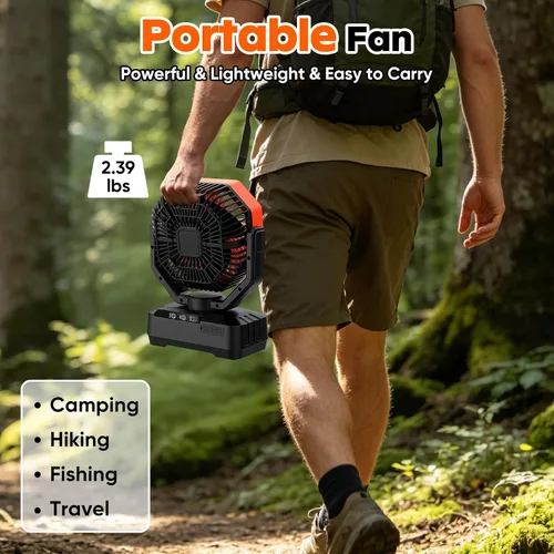Vista 5 de COZII Ventilador portátil recargable, ventilador de batería de 20000 mAh de hasta 70 horas de funcionamiento, ventilador de campamento con luz LED