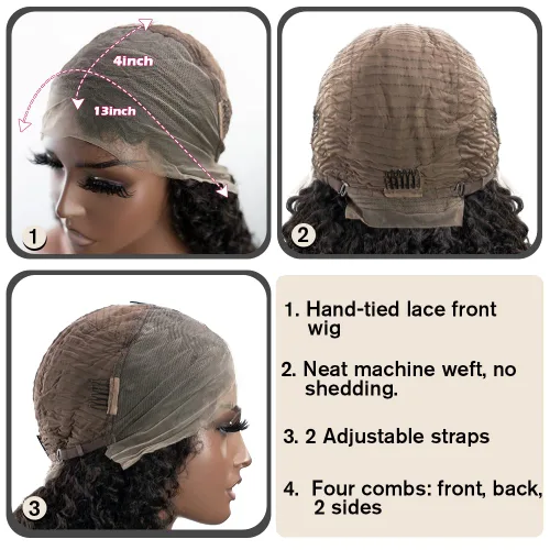 Vista 5 de MENTOR Pelucas de encaje frontal de cabello humano prearrancado 13x4 HD con encaje frontal para mujeres negras, cabello humano 150% de densidad