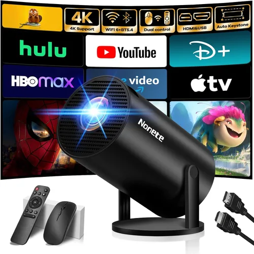Vista 9 de [Proyector 2026 actualizado] Mini proyector compatible con 4K 1080P Keystone automático 270° giratorio con WiFi 6 y Bluetooth 5.2 proyector portátil
