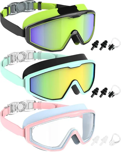 Vista 11 de NSSIW Gafas de natación para niños, antiniebla, sin fugas, con clip para la nariz, tapones para los oídos para niñas, niños y jóvenes, 6-14, paquete