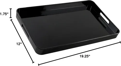 Vista 5 de 10 Strawberry Street Bandeja rectangular de laca de 19.25 x 11.75 pulgadas con asas, color negro