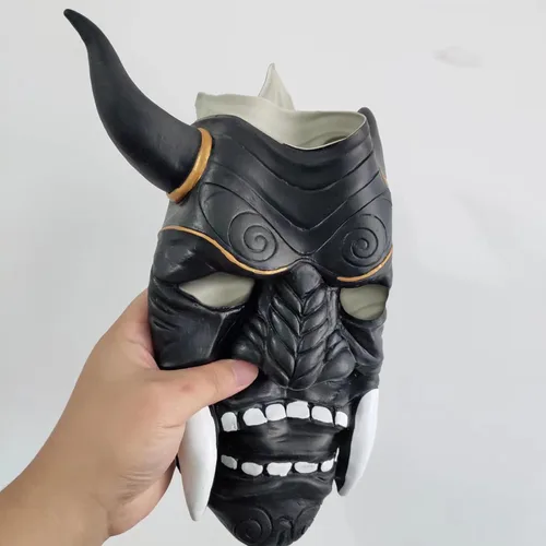 Vista 3 de Máscara japonesa Samurai Hannya Oni, máscaras de látex de cara completa Negro
