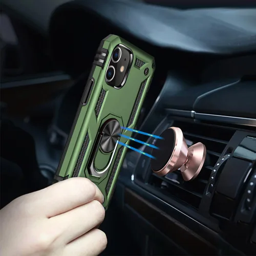 Vista 6 de Funda para iPhone 12/12 Pro, grado militar, anillo a prueba de golpes, verde militar