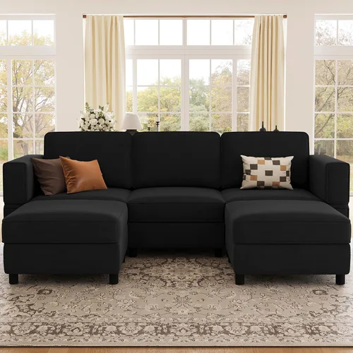 Vista 3 de Belffin Módulo modular de respaldo para sofá seccional para sofá seccional apoyabrazos/respaldo (juego de 4) terciopelo negro