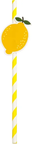 Vista 7 de Pajitas de papel biodegradables de limón, pajitas decorativas a rayas para fiesta de cumpleaños de limón, juego de 20.