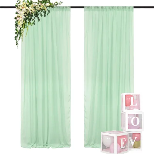 Vista 52 de DUOBAO Cortina de gasa rosa, 2 paneles de 29 x 96 pulgadas, cortinas de telón de fondo de boda, cortinas de playa transparentes para sala de estar