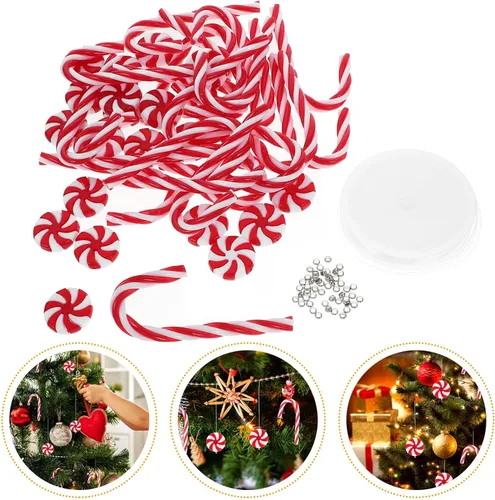 Vista 6 de Decoraciones de Navidad Bastón de caramelo Decoraciones de árbol de Navidad: muleta de bastón de caramelo de Navidad, piruleta falsa de caramelo