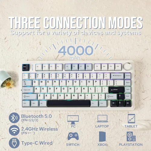 Vista 3 de EPOMAKER x Aula F75 - Teclado mecánico con junta, 75% inalámbrico intercambiable en caliente para juegos con acolchado y perilla de cinco capas