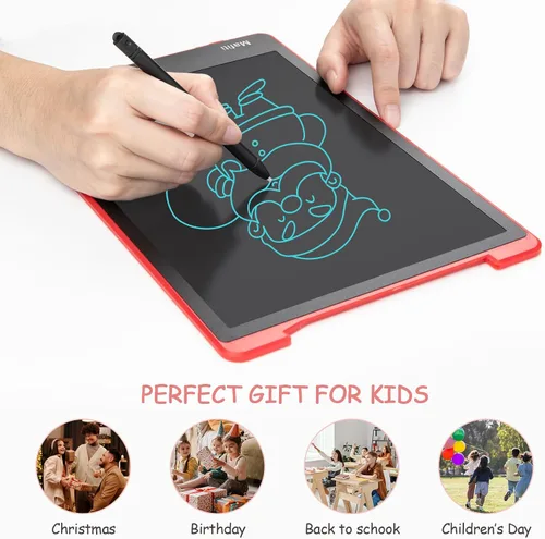 Vista 7 de Mafiti - Tablet de escritura LCD de 12 pulgadas, colorida, blocs electrónicos para escritura y dibujo, pizarra de garabatos para niños y niñas, rojo