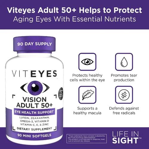 Vista 5 de Viteyes Visión para mayores de 50 años para la salud ocular, apoyo visual, envejecimiento de los ojos, luteína, zeaxantina, omega-3, zinc, vitamina