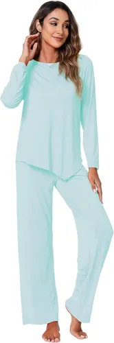 Vista 4 de WiWi Bamboo Viscose Pajamas Set for Women Soft Long Sleeve Pj Sleepwear Knit Jammies Pants Lounge Sets Loungewear S-XXL