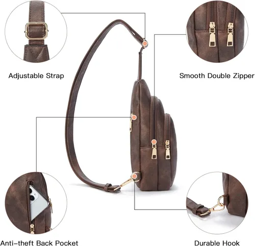 Vista 24 de Telena Riñonera pequeña para mujer, de cuero, cangureras, bolsa de pecho para mujer