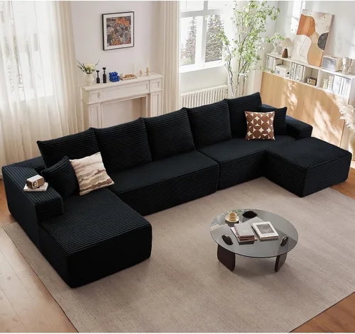 Vista 37 de Lakifun Sofá en Forma de L de 107" con Otomana, Seccional Modular Moderno Sofá Cómodo en Forma de U Nube, Asiento Profundo, Chaise Longue Cama