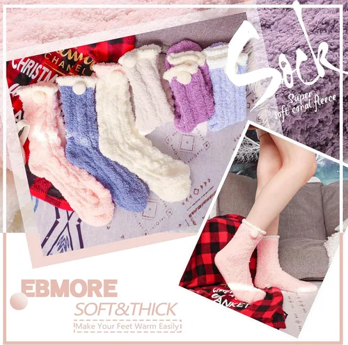Vista 7 de EBMORE Womens Fuzzy Socks Slipper Fluffy Cozy Comfy Cabin Plush Warm Winter Sleep Home Soft Socks
