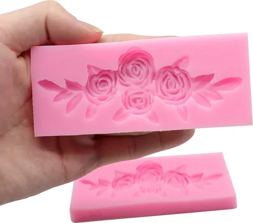 Vista 7 de 2 moldes de silicona para dulces de cuatro rosas, para fondant, moldes de caramelo de chocolate, manualidades de azúcar, moldes de pastel