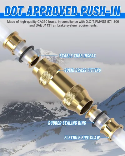 Vista 12 de 32 piezas de accesorios de línea de freno de aire de latón DOT surtido de 1/4" 3/8" 1/2" kit de accesorios de línea de aire de empuje para conectar
