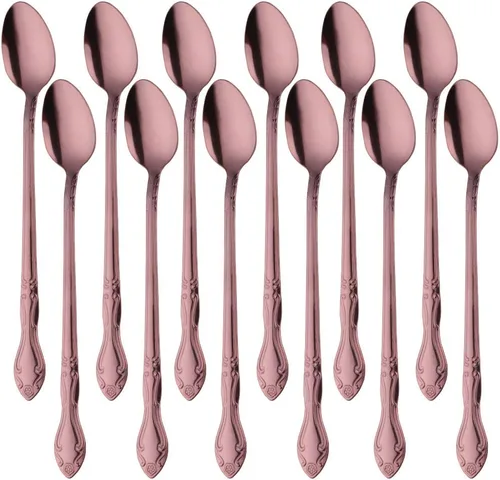 Vista 20 de Cucharas de sopa, cucharas redondas de acero inoxidable para caldo con borde de flor, juego de 12 piezas de acero inoxidable para café, azúcar