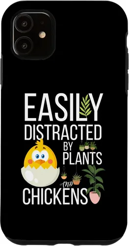 Vista 5 de iPhone 15 divertida cita de granja, fácil de distraer con plantas y pollos caso
