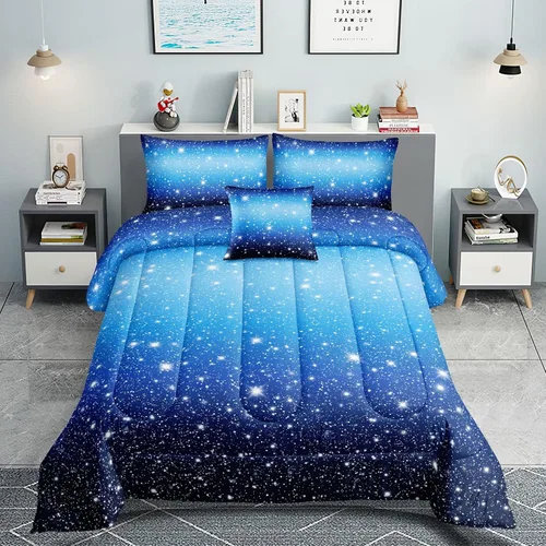 Vista 7 de ROWADALO DJTGB5001Twin - Juego de edredón de 5 piezas con purpurina gris y negro, tamaño individual, juego de ropa de cama de cielo estrellado