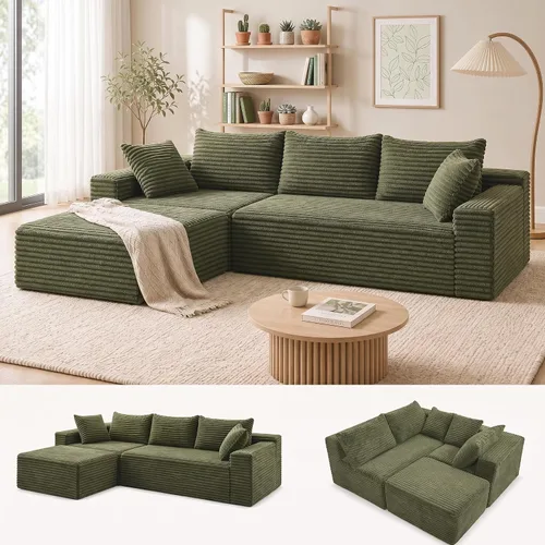 Vista 14 de Claiks Sofá modular de pana de 104 pulgadas sin hueso, asiento profundo de sofá modular de pana, no requiere montaje, color negro