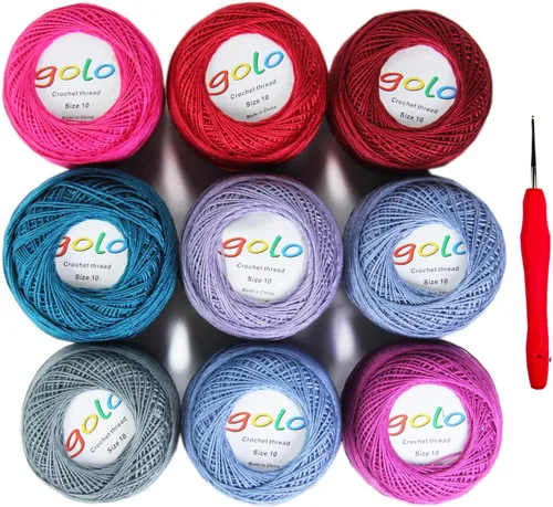 Vista 19 de Golo - 3 bolas de hilo de ganchillo tamaño 10, hilo de crochet para tejer a mano 102