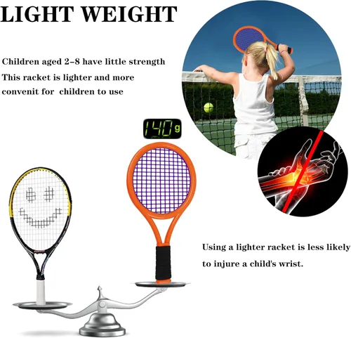 Vista 4 de Raqueta de tenis para niños con bolsa, raqueta de plástico incluye 2 bolas de espuma, 2 pelotas de tenis, 4 bádminton para niños, juegos deportivos