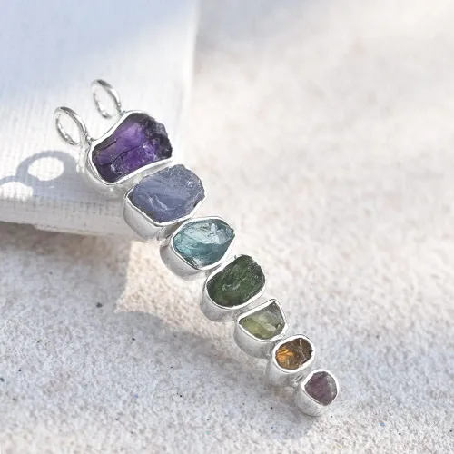 Vista 5 de YoTreasure 925 Sterling Silver Natural Healing Crystal Point Chain Pendant Necklace