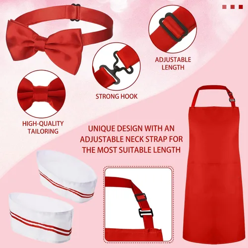 Vista 4 de SATINIOR 8 Pcs Adult Waiter Costume Kits Hot Dog Soda Jerk Movie Night Waiter Cosplay Costume 50s Carnivals Circus Party